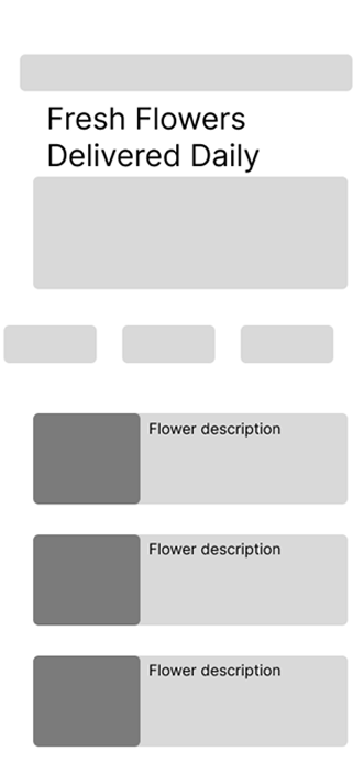 PetalPop digital wireframe phone mockup